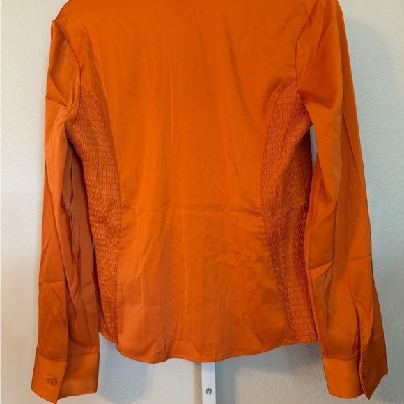 The Drop x Aissata Diallo Orange Smocked Satin Button Down Shirt Small NEW - Picture 6 of 10
